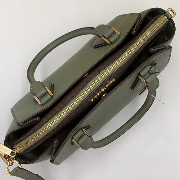 MICHAEL KORS DARIA LARGE SATCHEL ARMY GREEN / BROWN SIGNATURE COLOR - Picture 9 of 16